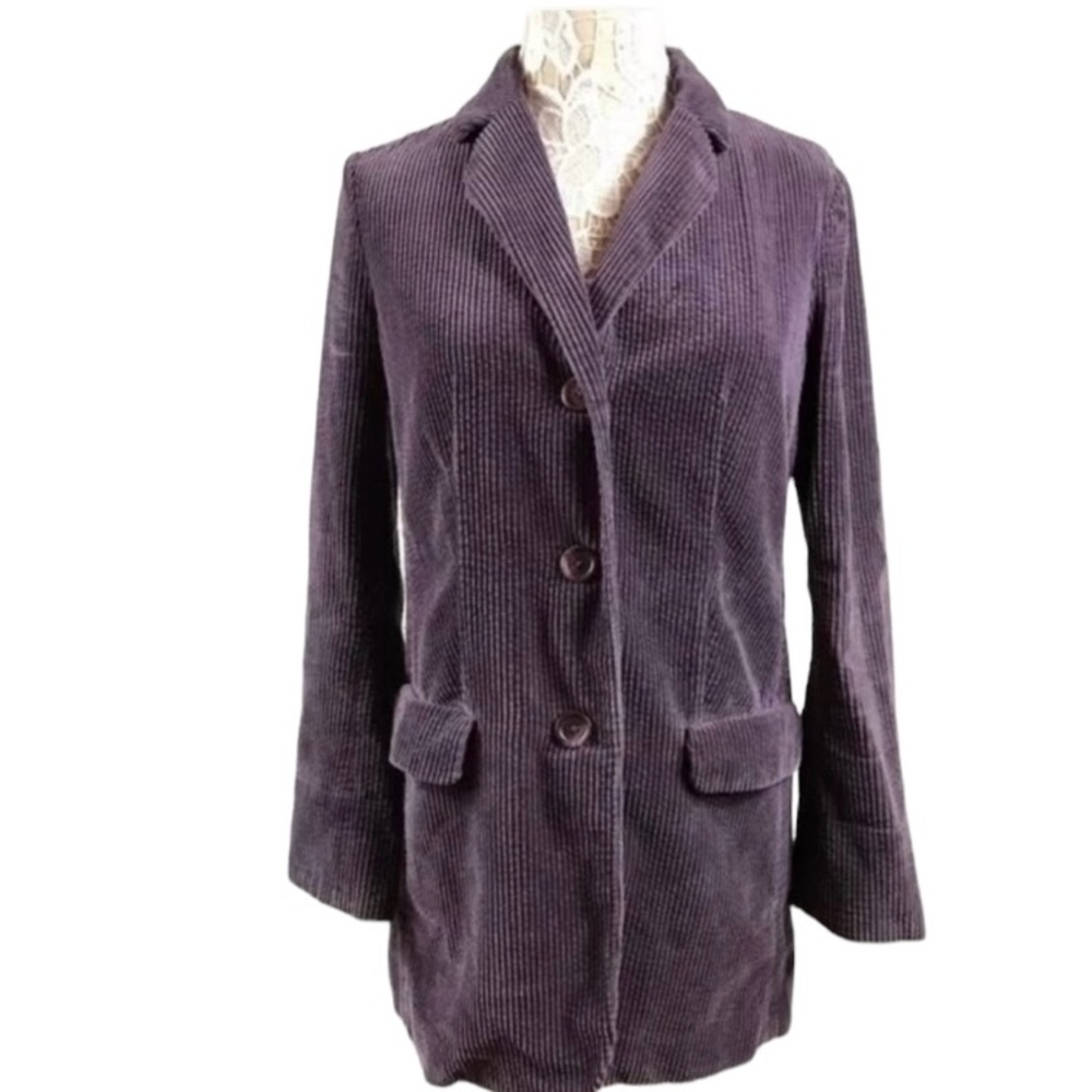 J Jill Corduroy Blazer Purple Jacket Velvet Coat Cozy Fall Casual Career Office